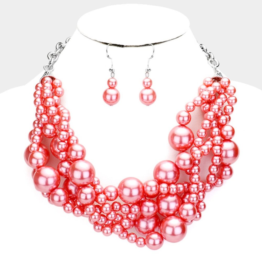 Twisted Multi-Strand Pearl Necklace set